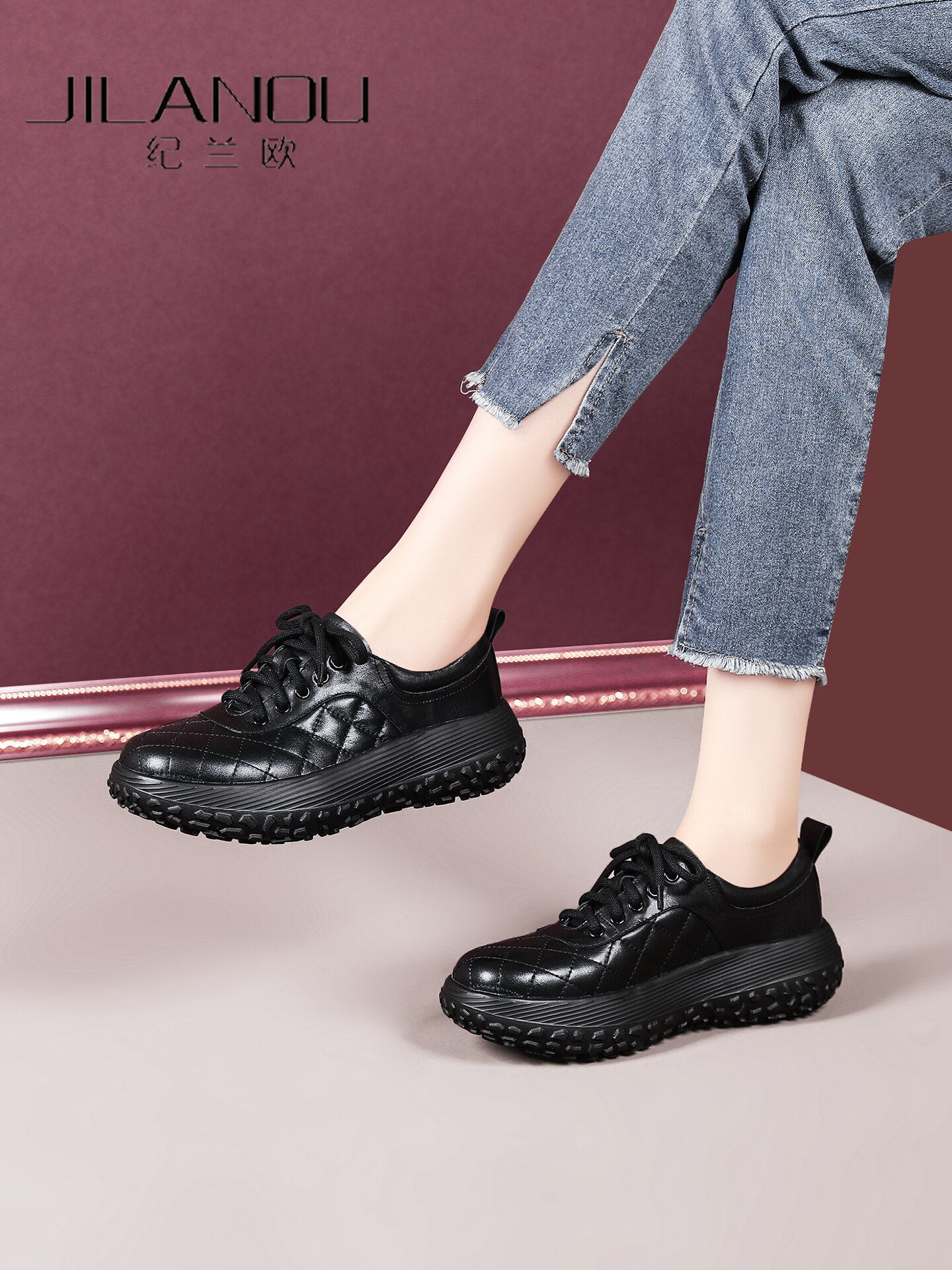 JILANOU | Black Thick Sole Soft Sole Women's Casual Shoes ราคา 3,754 บาท*ส่งฟรี