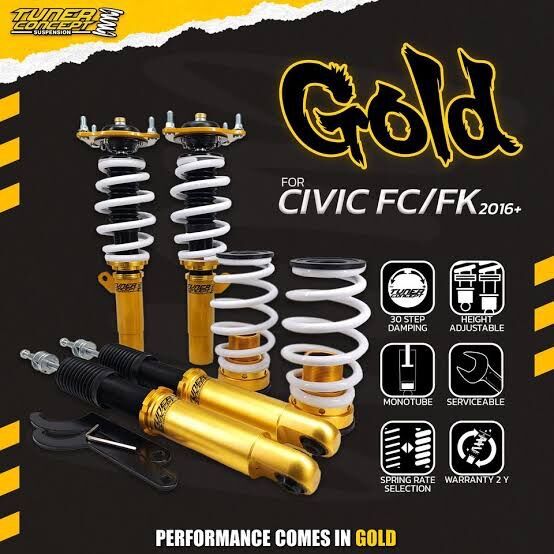 โช๊คสตรัท Tuner Concept Gold Honda Civic FC FK FE ปรับ 30 ระดับ สีทอง เรียบหรู ตรงรุ่น ราคา 28,000 บาท*ส่งฟรี