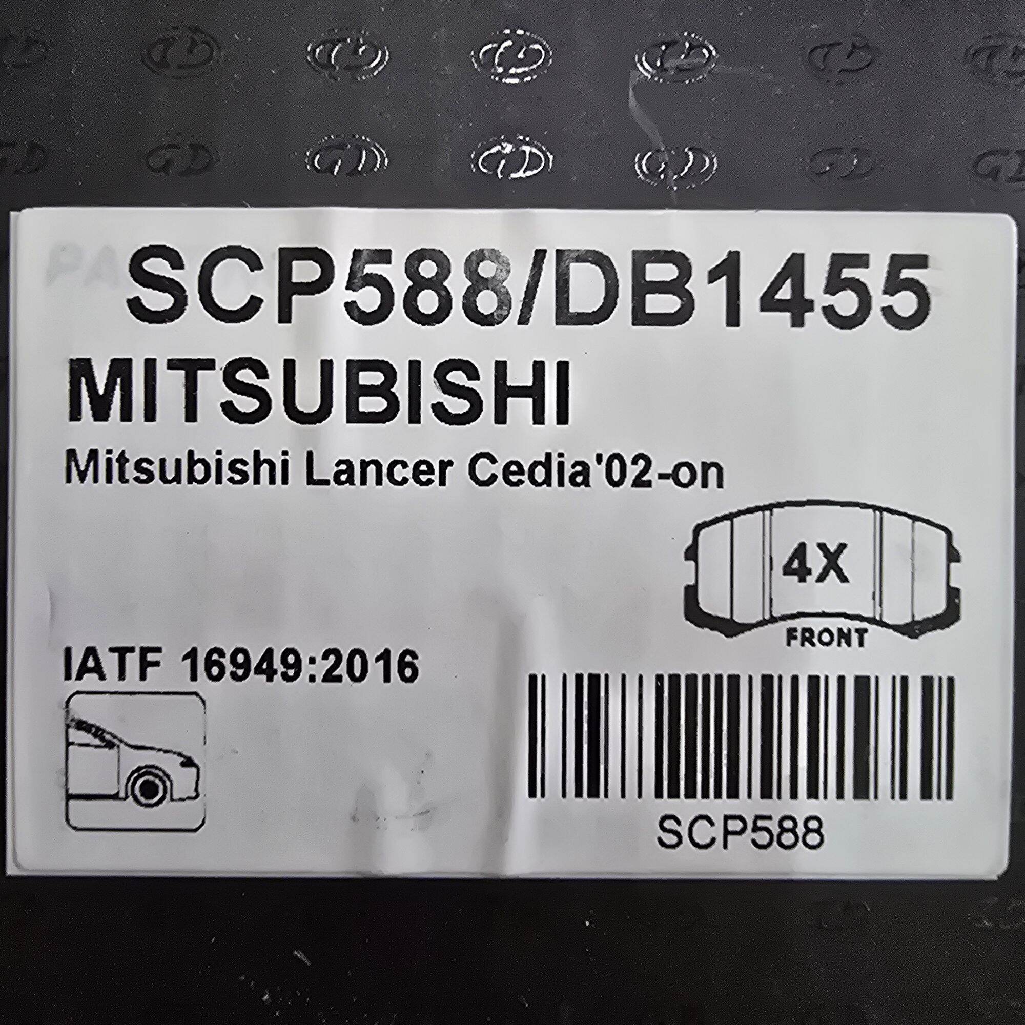 GD ผ้าดีส ผ้าดีสเบรคหน้า FRONT ผ้าเบรค SCP588/DB1455 MITSUBISHI LANCER CEDIA ปี2002-ON มีแผ่นซับเสียง ราคา 550 บาท*ส่งฟรี