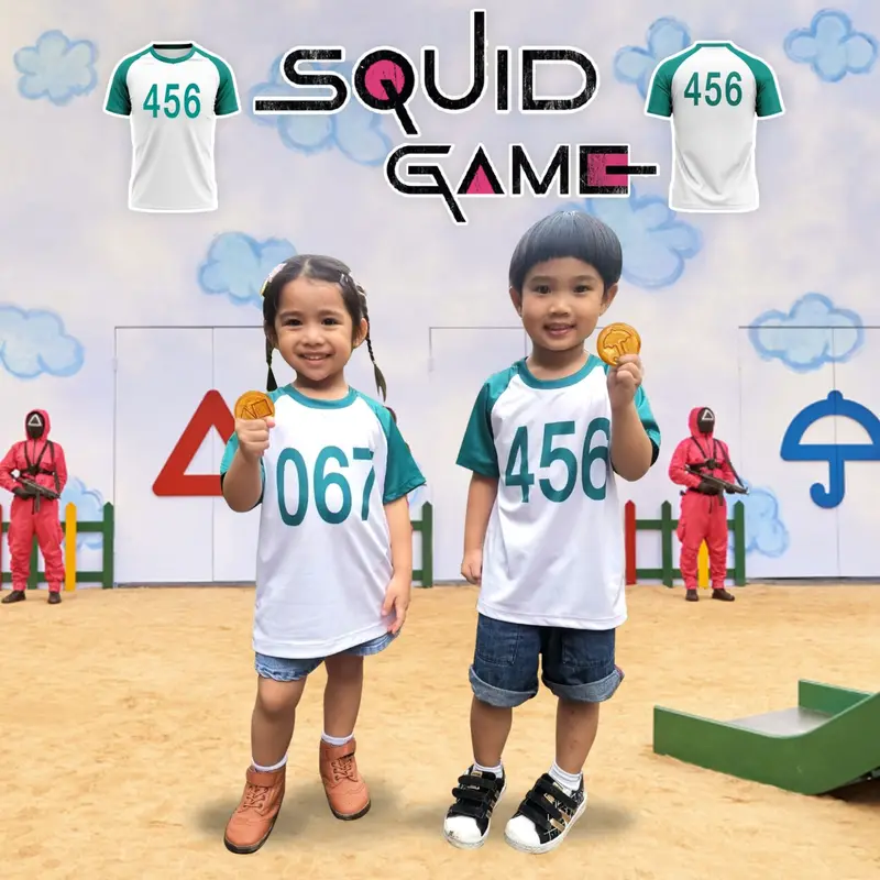 ภาพหน้าปกสินค้าพร้อมส่ง ถูก เสื้อยืดเด็ก Squid game คอกลม ทำได้ทุกเบอร์ ตามสั่ง 456 เสื้อเด็ก สควิดเกม เล่นลุ้นตาย ซีรี่ย์ มีสต็อก
