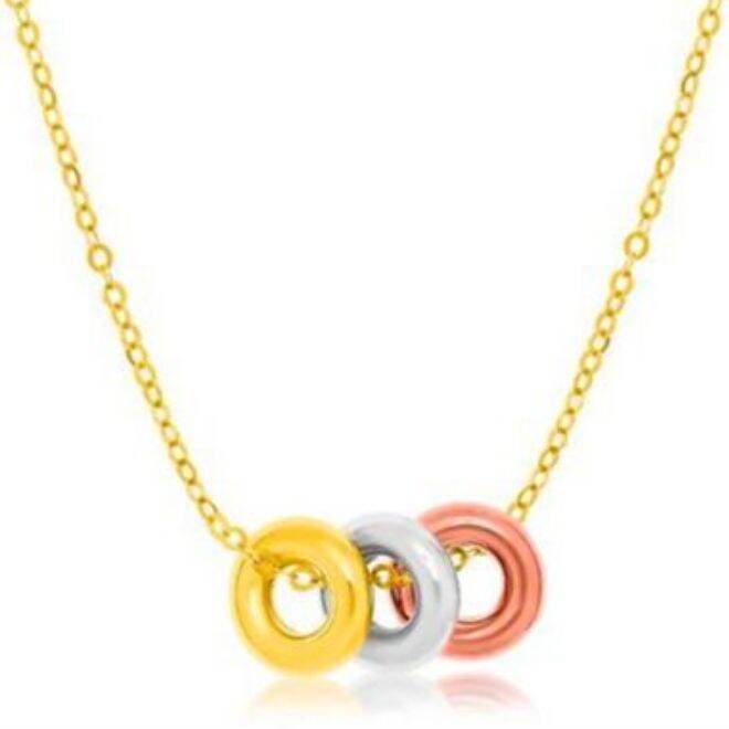 สร้อยคอ NATHALIAS NEW YORK Nathalias NY Triple Open Circle Accented Chain ทองคำสามสี 14k ราคา 10,600 บาท*ส่งฟรี