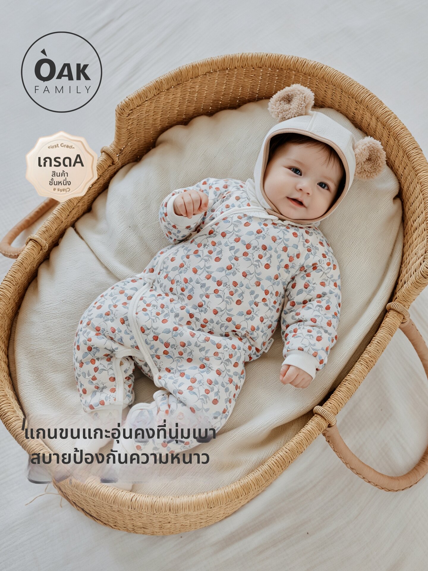 แฟชั่นและเสื้อผ้าเด็ก OAK FAMILY ชุดรอมเปอร์ผ้าฝ้ายสำหรับฤดูหนาว