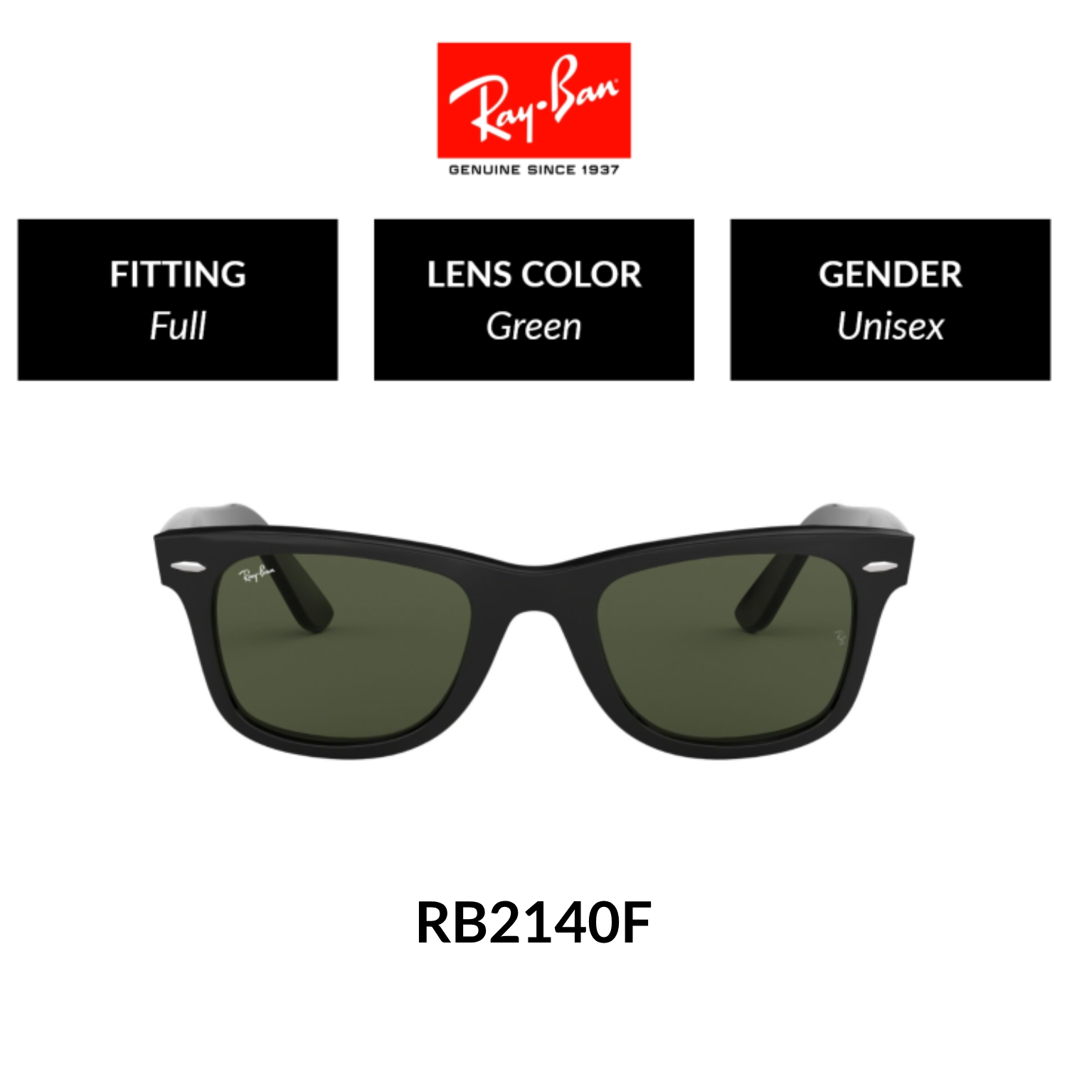Ray-Ban Wayfarer - RB2140F 901 แว่นตากันแดด rayban ราคา 6,750 บาท*ส่งฟรี
