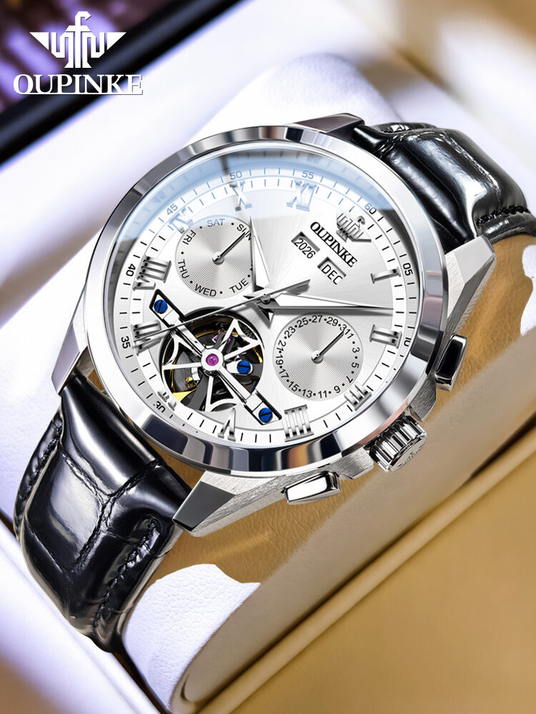 OUPINKE | Leather Strap Men's Business Casual Watch ราคา 13,077 บาท*ส่งฟรี