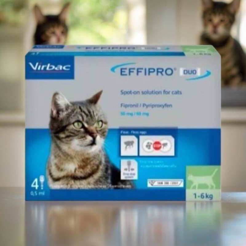 Virbac Effipro Duo Spot-On, Effipro Duo Spot-On, Back-Drip Type for Cats (1 Box Contains 4 Tubes) ราคา 259 บาท*ส่งฟรี