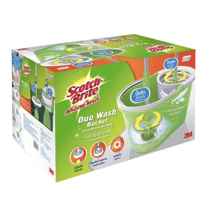 Scotch-Brite ถังปั่นม๊อปชุดถังปั่นดูโอวอช พร้อมชุดไม้ถูพื้นไมโครไฟเบอร์( สีเขียว +ผ้า 2 ผืน) ราคา 1,499 บาท*ส่งฟรี