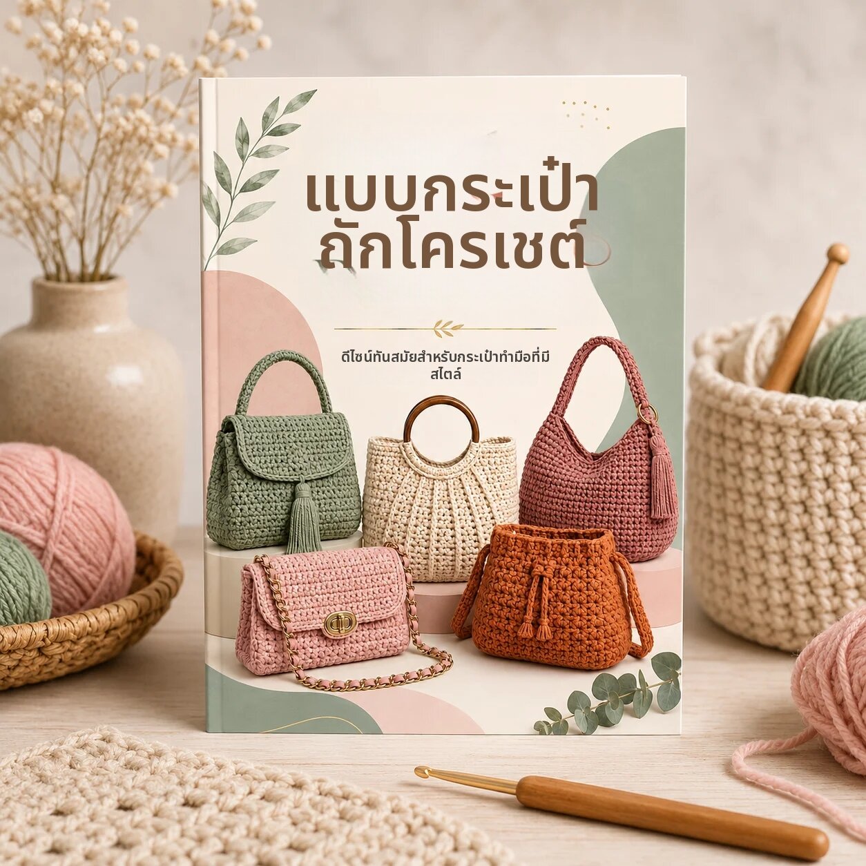 หนังสือแพทเทิร์นกระเป๋าโครเชต์ A5 คู่มือแพทเทิร์นกระเป๋าโครเชต์สำหรับผู้เริ่มต้น ดีไซน์กระเป๋าทำมือ โครงการงานฝีมือ ของขวัญ