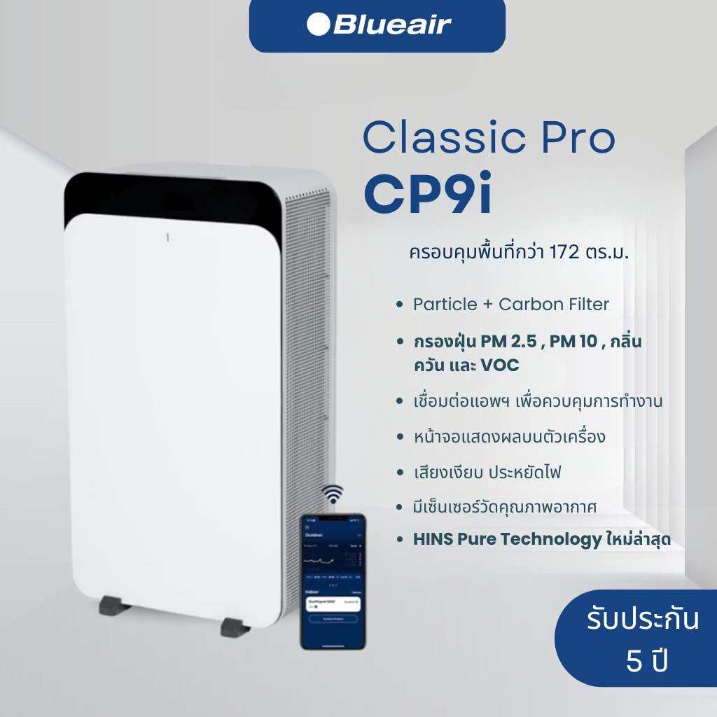 (New) Blueair เครื่องฟอกอากาศ รุ่น Classic Pro CP9i ครอบคลุมพื้นที่ 72-172 ตร.ม. ราคา 49,500 บาท*ส่งฟรี