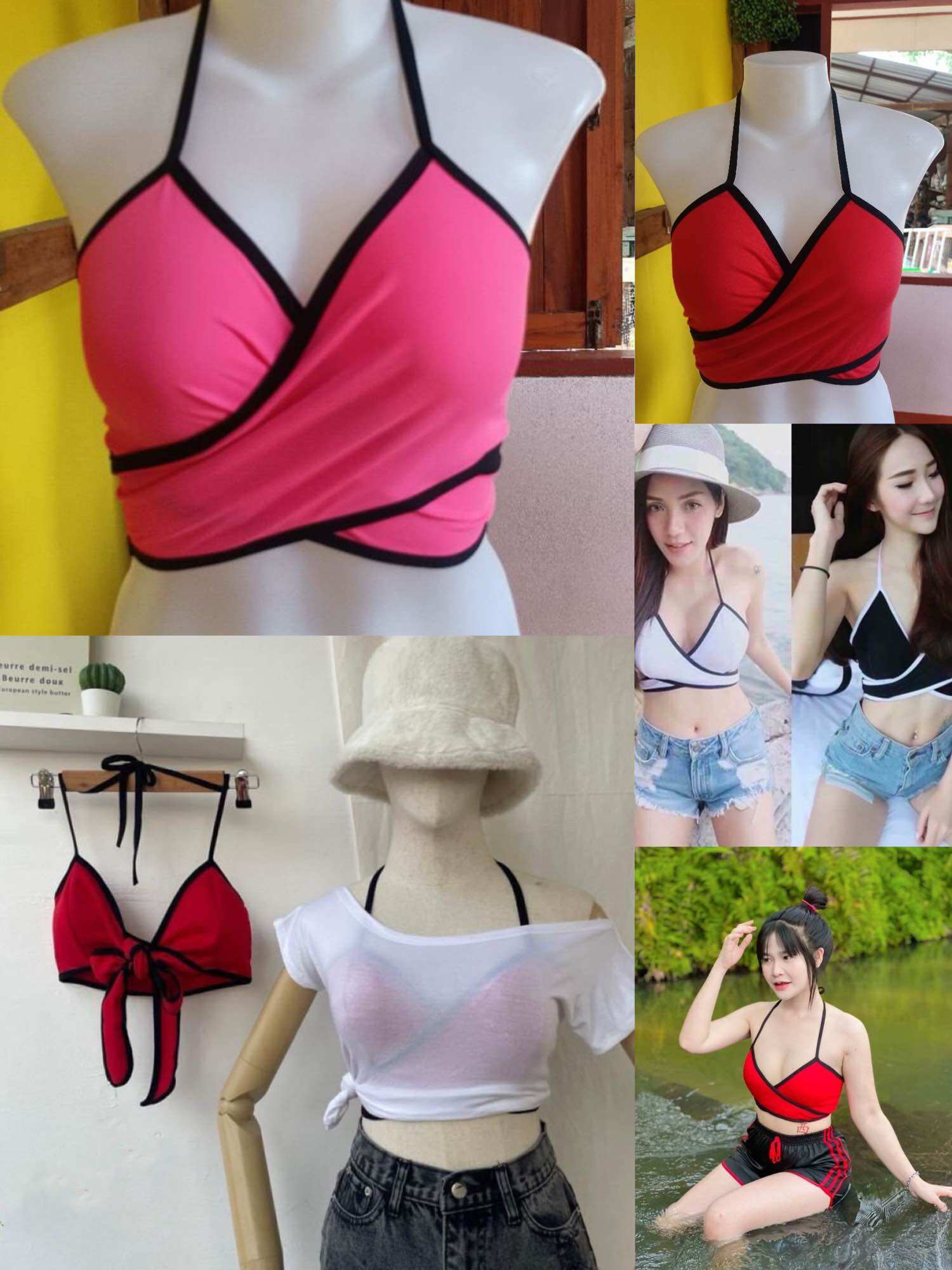 พร้อมส่ง🌸ไวมาก‼️ บรามีฟองน้ำ ผูกคอ สายผูกโบว์ แซ่บๆ🔥✨ต้อนรับสงกรานต์ ตรงปก100% ราคา 127 บาท*ส่งฟรี