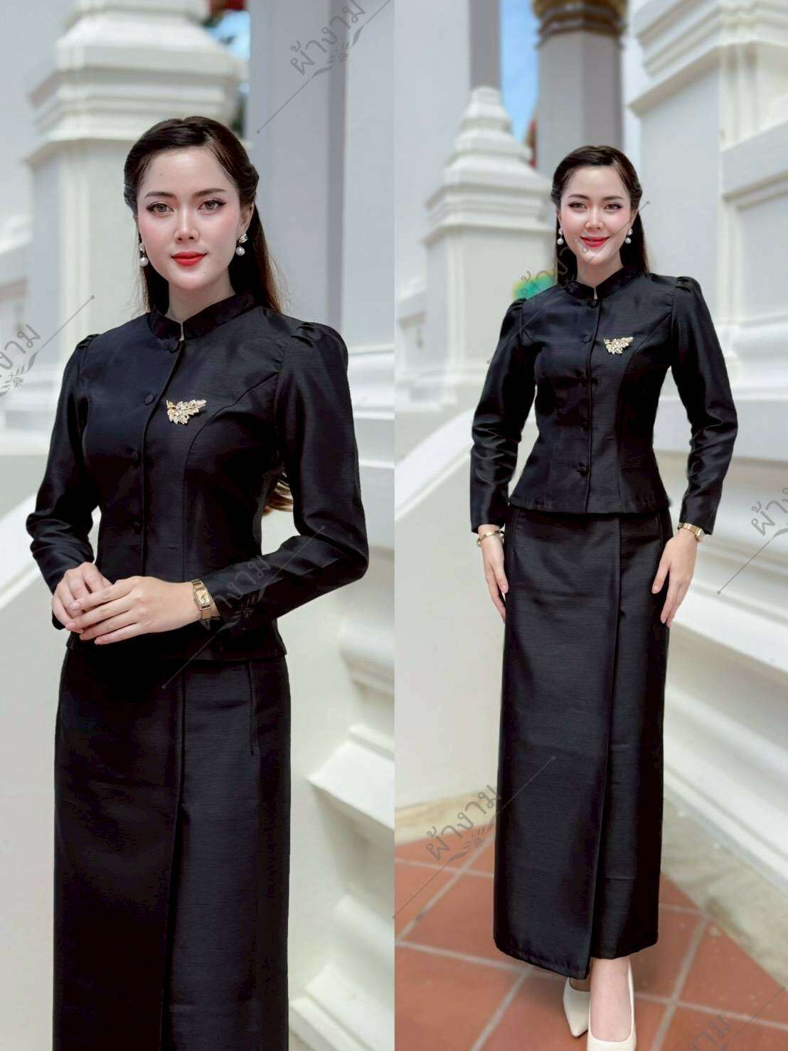 ชุดเดรสผ้าไหมไทย 4 เส้น ชุด 2 ชิ้น ทรงเข้ารูป สวมใส่สบาย ไม่ร้อน ไม่คัน มีไซส์ 32-44