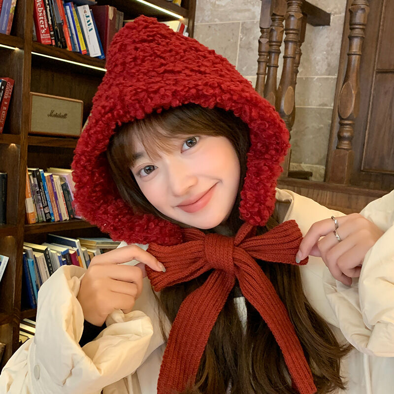 WALKING LU | Cute and Adorable Red Hooded Hat Knitted Yarn Ear Protection Ties Warm Autumn Christmas ราคา 18,168 บาท*ส่งฟรี