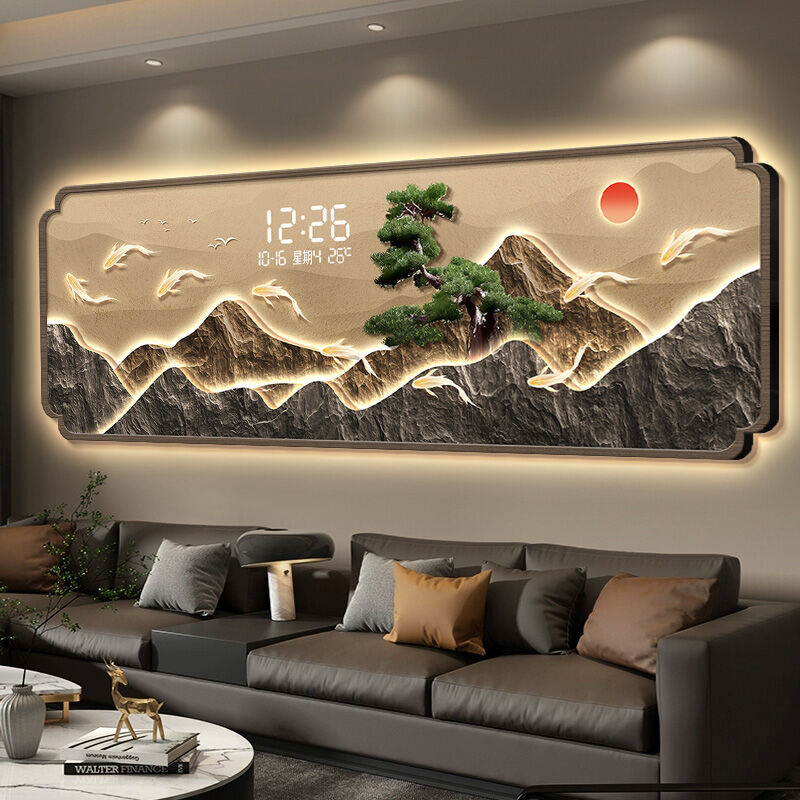 XIANGTUYIN | Luxury Chinese Welcoming Pine Living Room Decor Wall Art with Digital Clock ราคา 7,241 บาท*ส่งฟรี