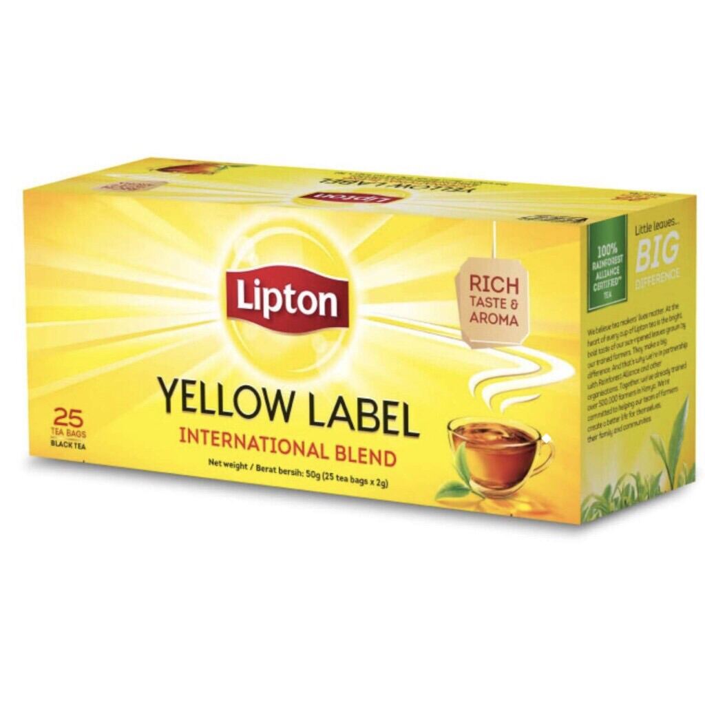 Lipton ชาลิปตัน Lipton Yellow Label ขนาด 25/50/100ซอง international blend ชาดำ rich taste & aroma ชาแท้ อินโด รสเข้มข้น รสดี ย่อมดี ด้วยใบสดคั้น ฮาลาล - Majelis Ulama Indonesia.  เพลิดเพลินกับรสชาติที่เป็นเอกลักษณ์ของเรา🇲🇨🇲🇾🇲🇨🇲🇾🇲🇨🇲🇾. 