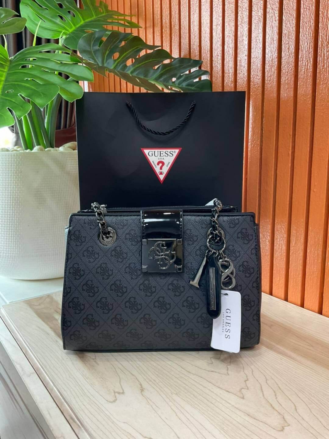 Guess logo sales city society satchel