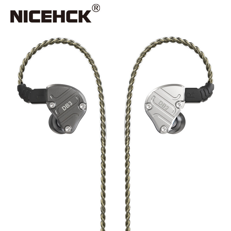 Nicehck DB3ใส่เข้าหูสองรอบหนึ่งเหล็ก2PIN เปลี่ยนสายได้ผสมสามชุดแหวนเหล็ก HIFI หูฟังโลหะ