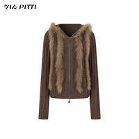 via pitti | เสื้อคลุมฮู้ดไหมพรมปะติดขนสัตว์ สำหรับผู้หญิง