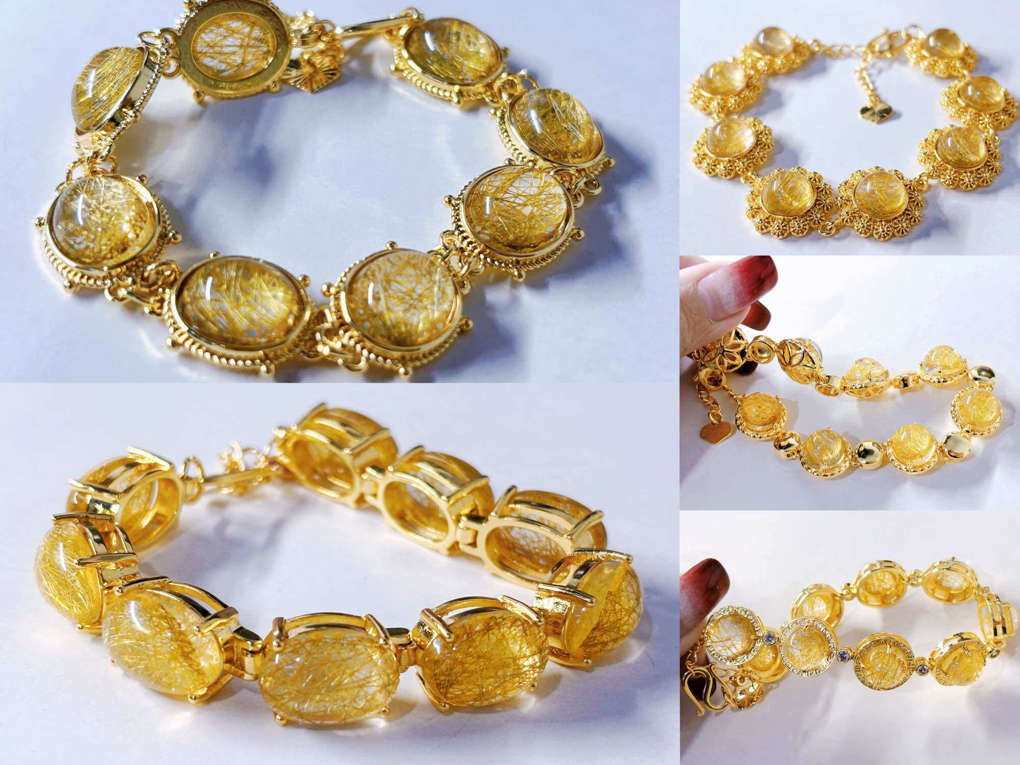 เทียม หินไหมทอง ทอง 24k สร้อยข้อมือมงคล กำไลไหมทอง