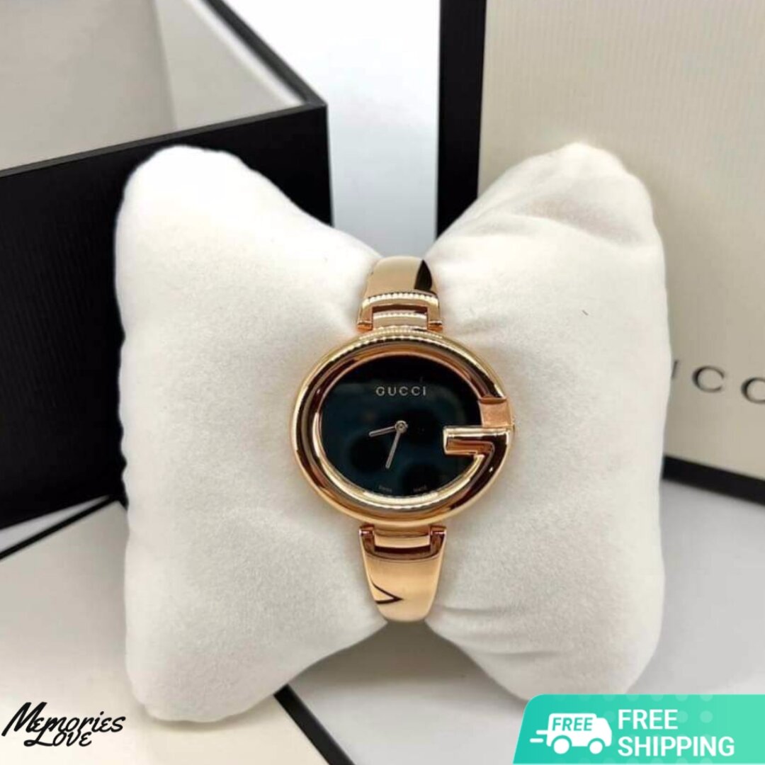 Gucci Guccissima Black Dial Rose Gold PVD Watch 36mm