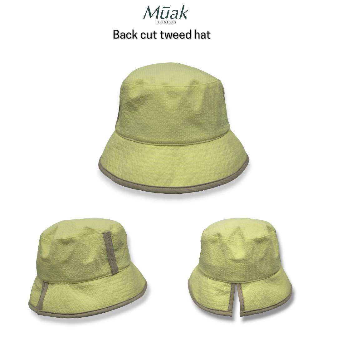 Mauk - Back Cut Tweed Hat, a Minimalist Design Bucket Hat with a Back Cut Feature on the Back, Making It Comfortable for Those Who Like to Tie a Ponytail or Wear Their Hair Low. ราคา 792 บาท*ส่งฟรี