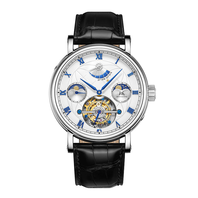 Shanghai | Tourbillon Automatic Mechanical Watch with Power Reserve and Moon Phase ราคา 169,880 บาท*ส่งฟรี