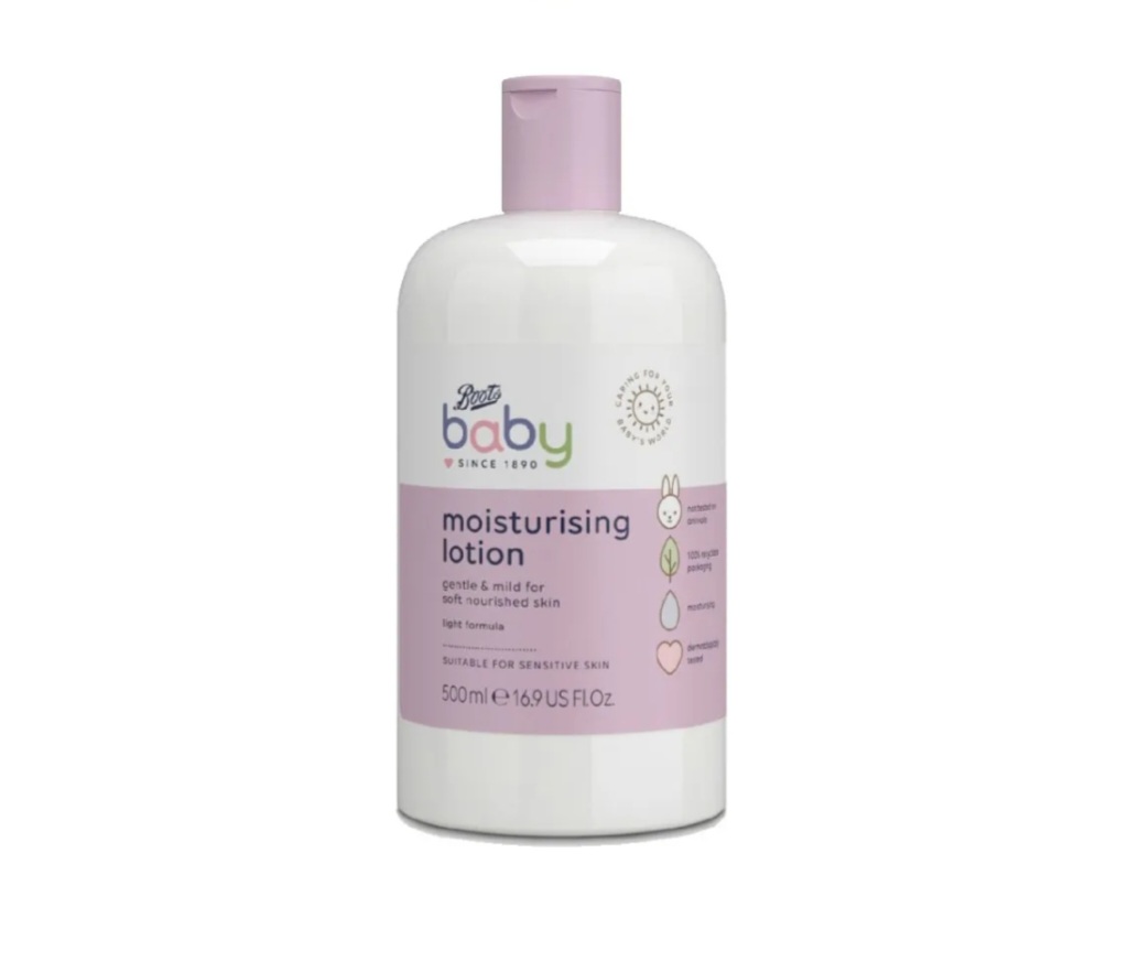 บู๊ทส์ เบบี้ โลชั่น สำหรับผิวบอบบาง กลิ่นหอมอ่อนๆ Boots Baby Moisturising Lotion 500 ml. สูตรสำหรับเด็กและผิวบอบบาง Made in the UK