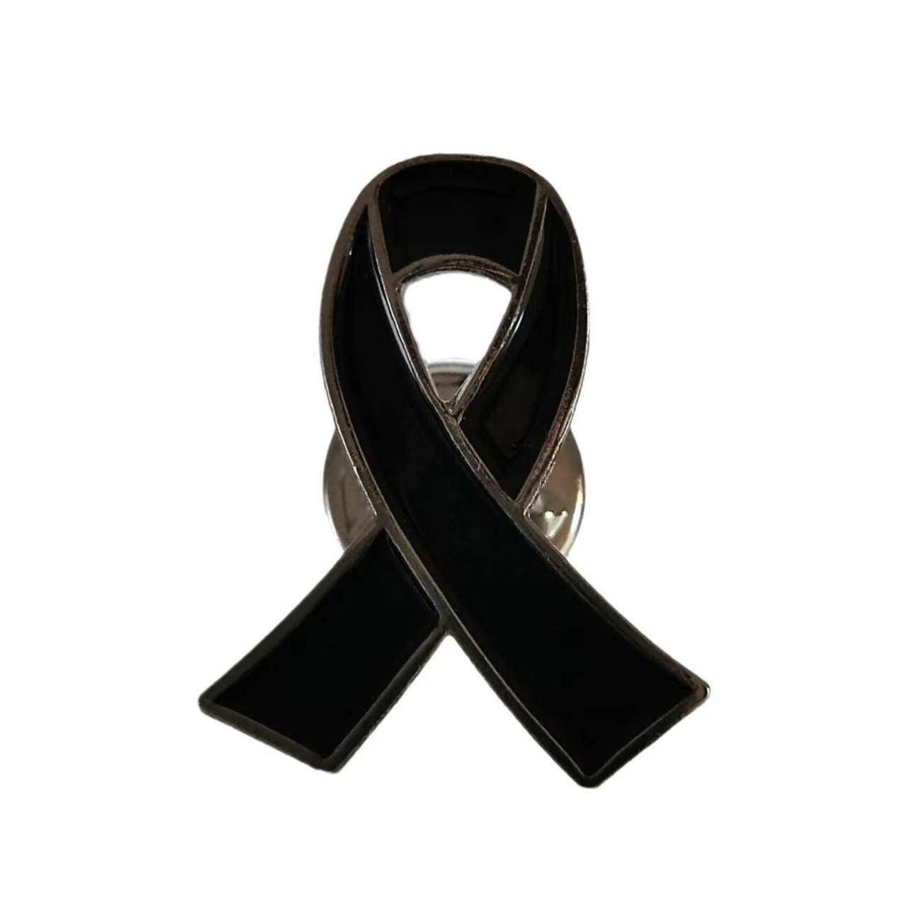 Black Ribbon Brooch Metal Sympathy Brooch, Ready to Ship from Thailand.