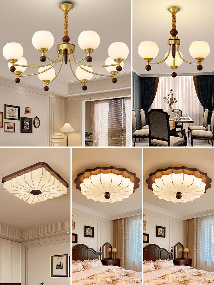 MR.LAMP | Scandinavian Retro Walnut Wood Color Full Spectrum Eye Protection Chandelier ราคา 12,484 บาท*ส่งฟรี