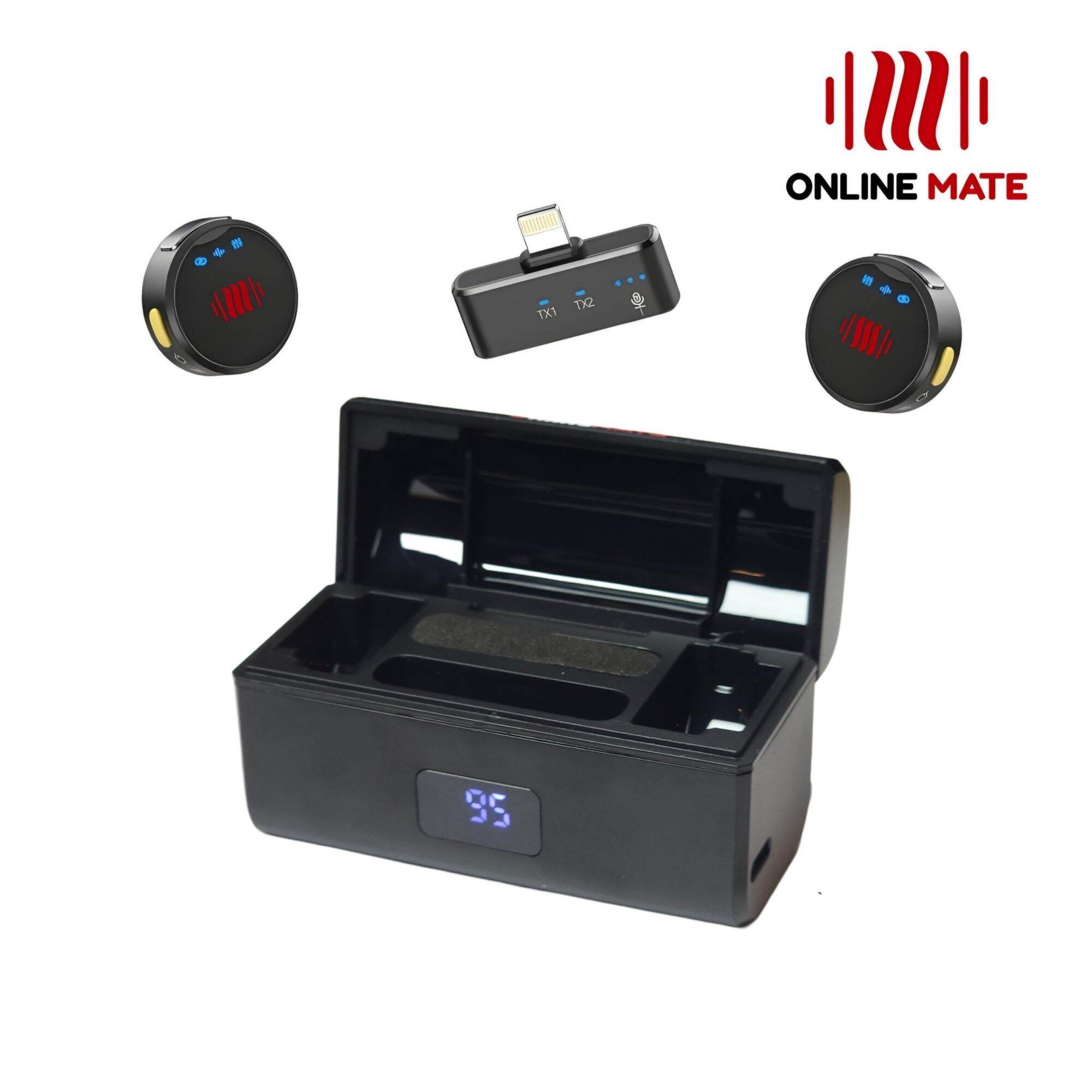 [รุ่นใหม่] ไมค์ไร้สายแบบแม่เหล็ก พร้อมกล่องชาร์จจอ LED (ไมค์คู่) - Onlinemate พกพาง่าย ตัดเสียงรบกวน ราคา 999 บาท*ส่งฟรี