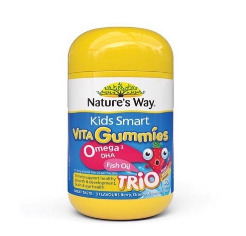 Nature's Way Kids Smart Vita Gummies Omega 3 DHA Fish Oil Trio 60 เม็ด เยลลี่วิตามิน โอเมก้า3 น้ำมันปลา สำหรับเด็ก