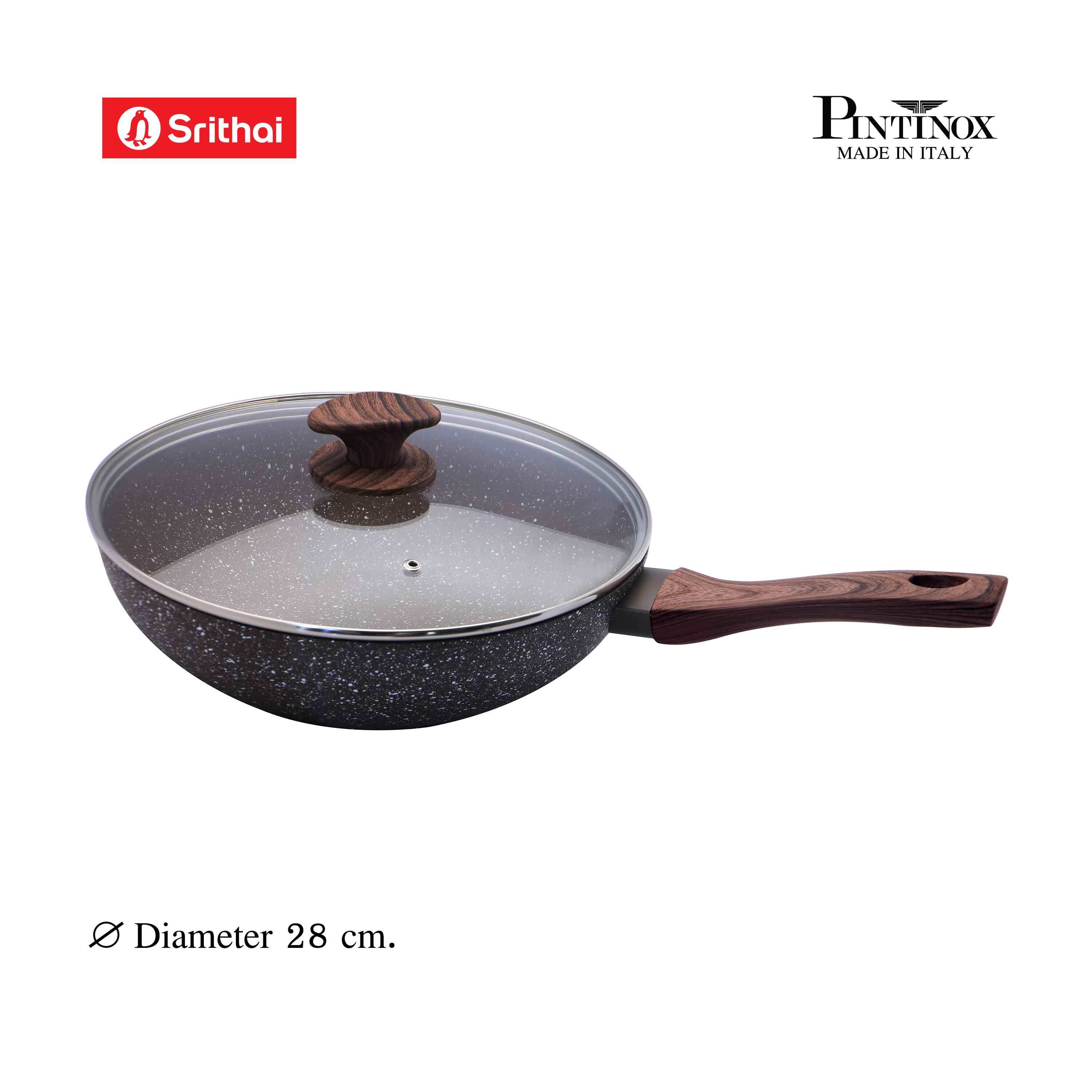 Srithai Pintinox รุ่น CHALET กระทะจีนลึก+ฝาแก้ว ขนาด 28 ซม. ราคา 2,342 บาท*ส่งฟรี