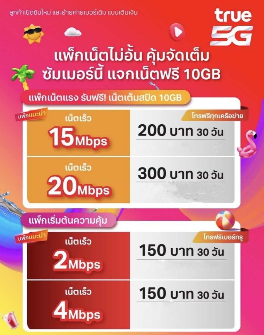 ซิมเน็ตทรูมูฟ ระบบเติมเงิน เน็ตไม่อั้น 20 Mbps โทรฟรีทุกเครือข่าย -  Siwaneetruemove - Thaipick