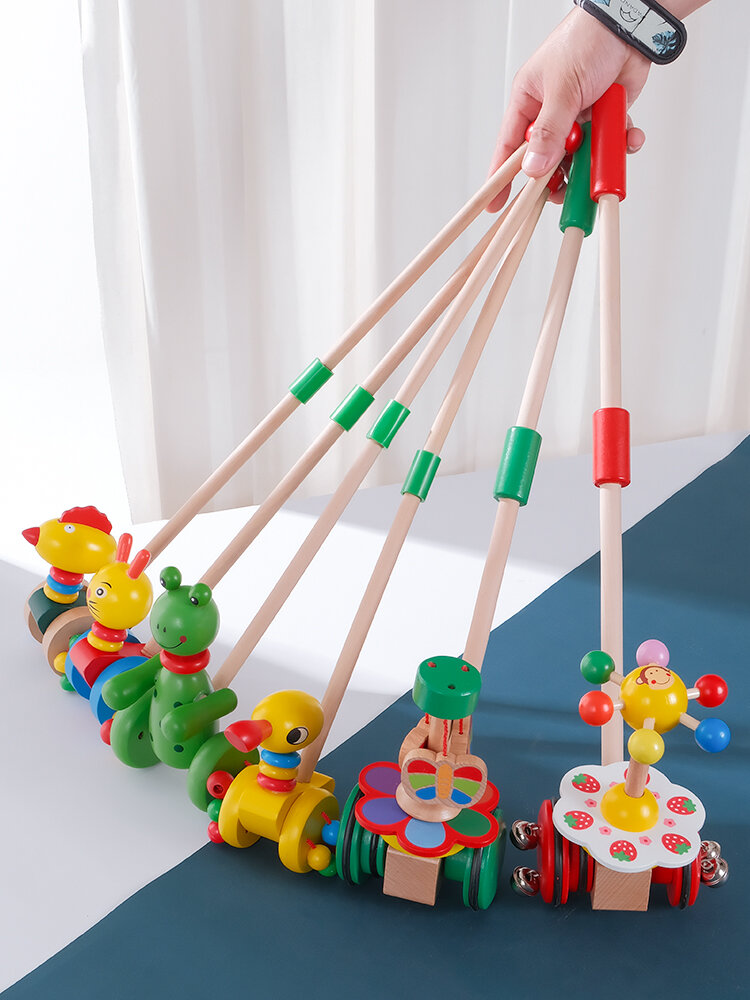 Wooden Push Car Toy for Toddlers 1 Year Old Babies 2-3 Years Old Boys And Girls Single Rod Stepping Hand Pushing Fun