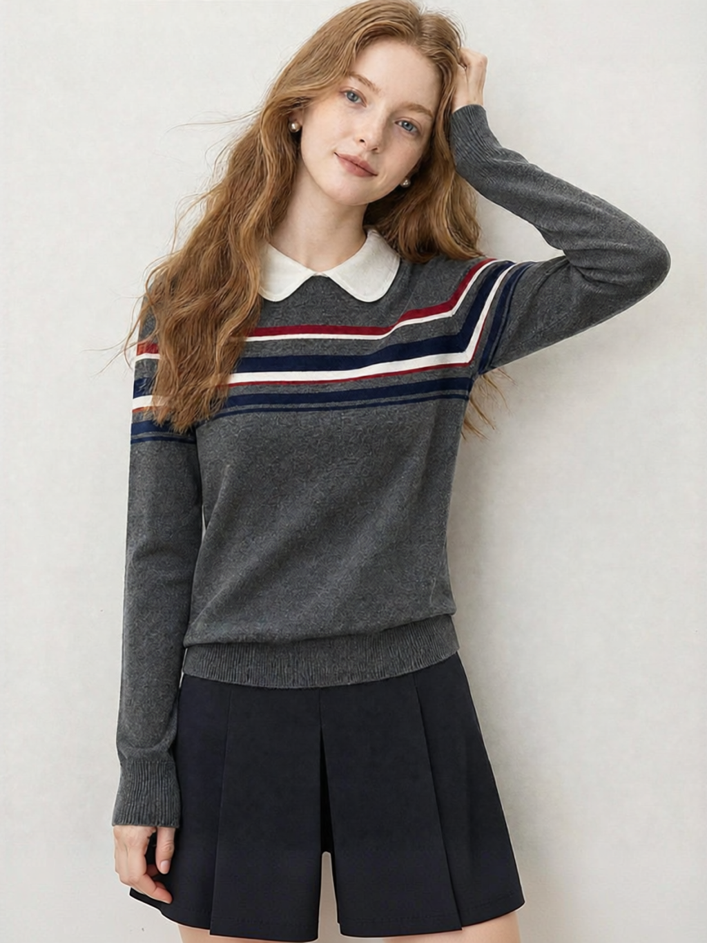 เสื้อกันหนาวเด็ก เสื้อฮู้ดแฟชั่นเด็ก OSA เสื้อสเวตเตอร์ถักลายทาง Vintage Preppy Peter Pan Collar ราคา 2,312 บาท*ส่งฟรี