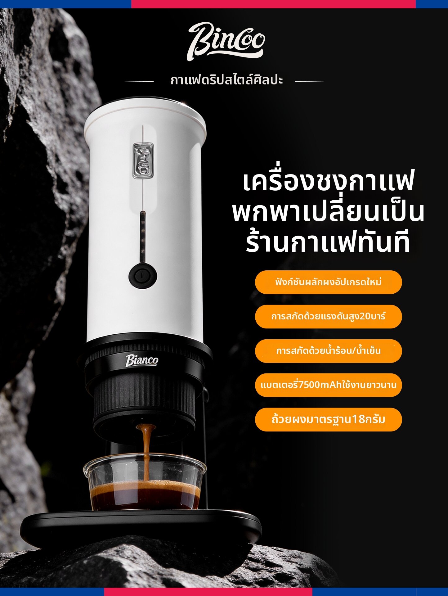 BINCOO | Portable Espresso & Capsule Coffee Machine Patent Push Function ราคา 10,283 บาท*ส่งฟรี