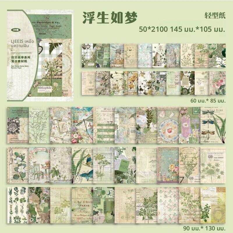 100 ชิ้น Vintage วัสดุกระดาษ DIY ไดอารี่อัลบั้มพื้นหลังกระดาษตกแต่งดอกไม้ผีเสื้อ Scrapbooking ขยะ Journal Supplies ﻿