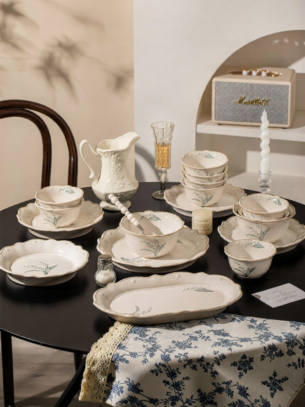 mornenjoy | French Vintage High Beauty Magnolia Flower Tableware Set