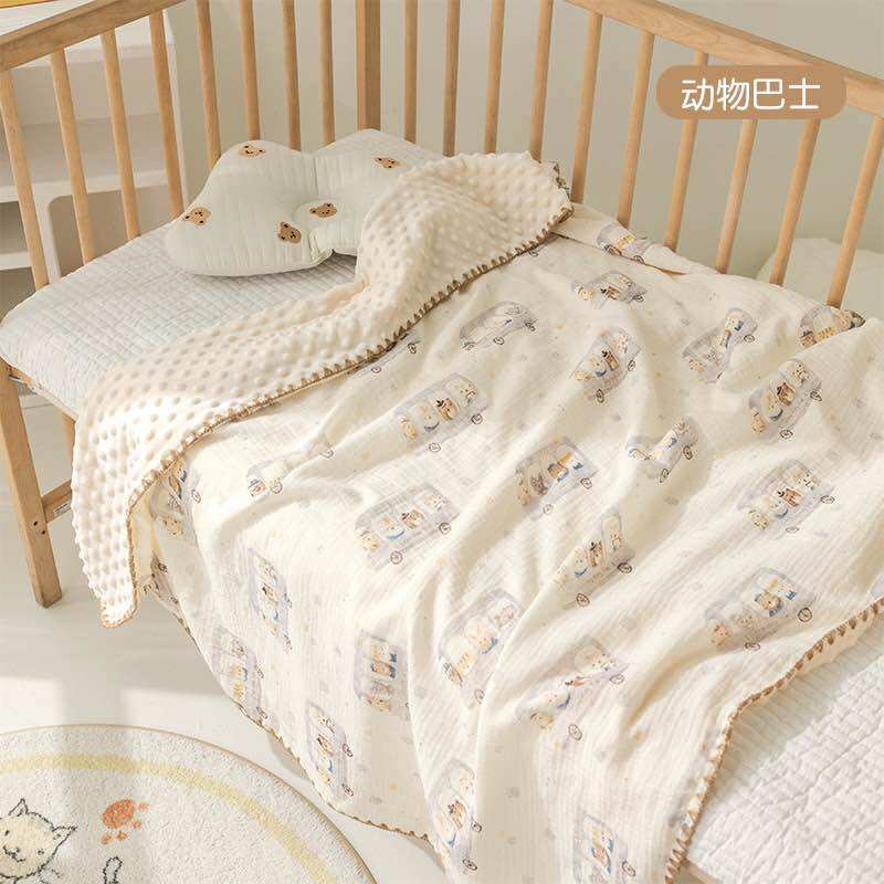 ผ้าห่มเด็กผ้าฝ้ายดอทมิ้งค์(110x100cm.)พร้อมส่ง