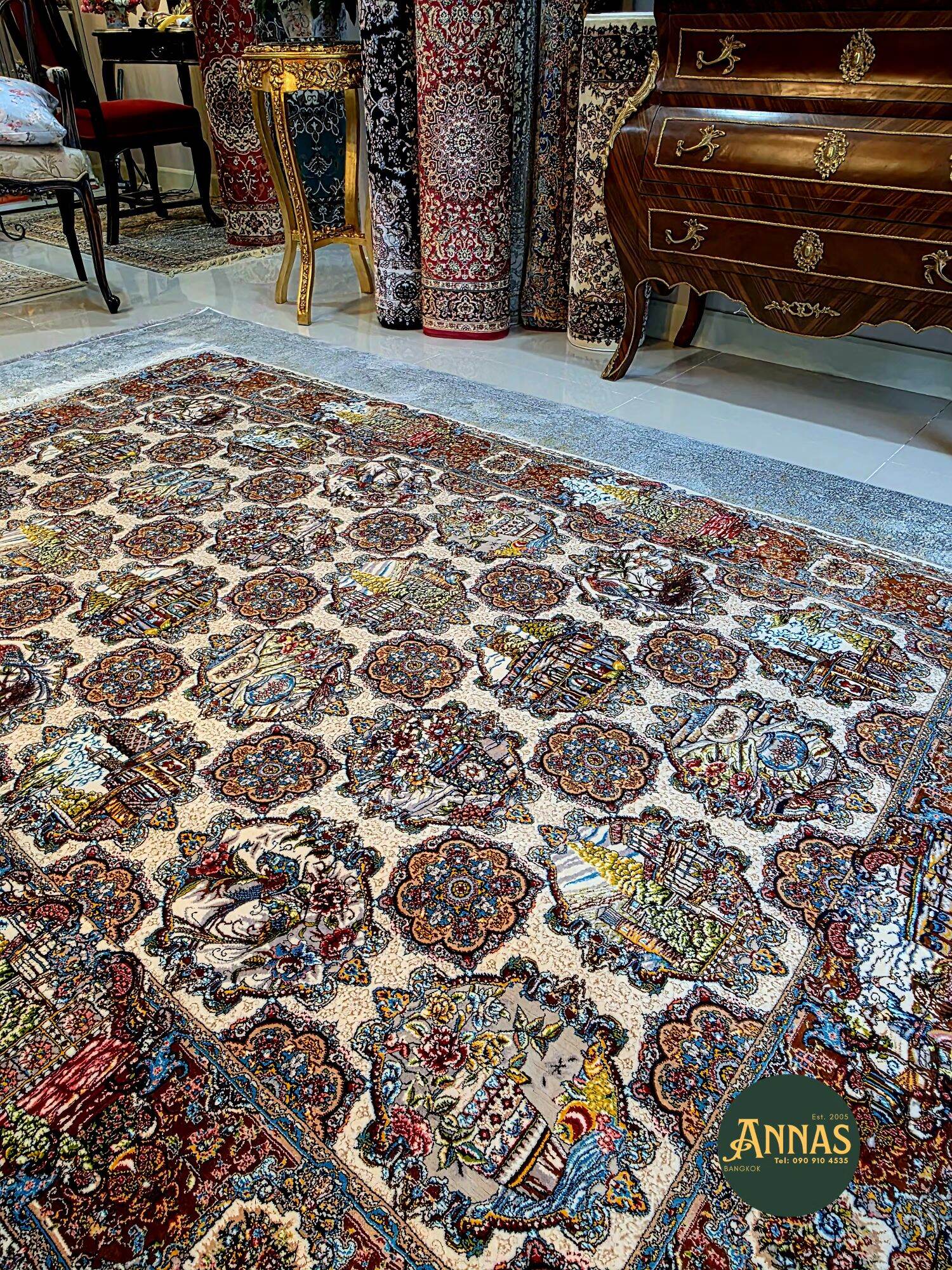 Annas Persian Carpet 🇮 🇷 Iran Carpet Natural Silk & New Zealand Wool, Size 150X225 cm (1.50X2.25) Meters, Real Silk Carpet, Real Animal Hair, Beautiful Colors, Designs with a Variety of Colors. ราคา 42,900 บาท*ส่งฟรี