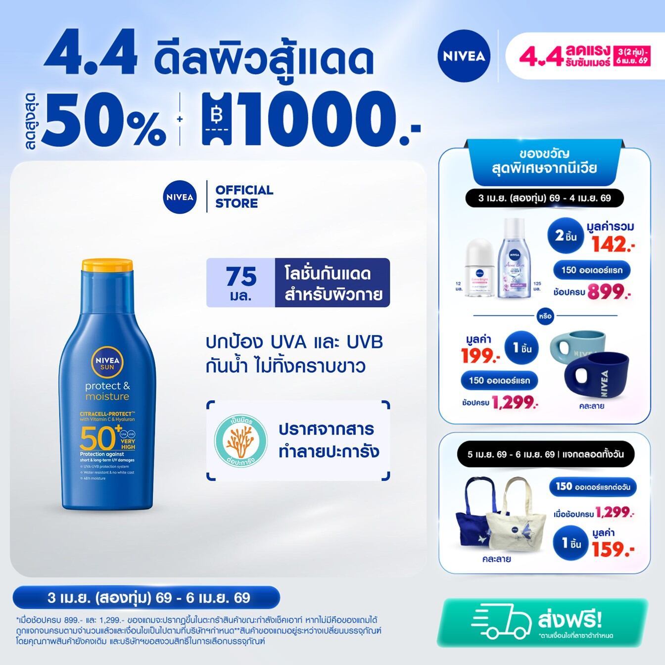 NIVEA SUN PROTECT&MOISTURE SPF50+ UVA/UVB BODY LOTION 75ML