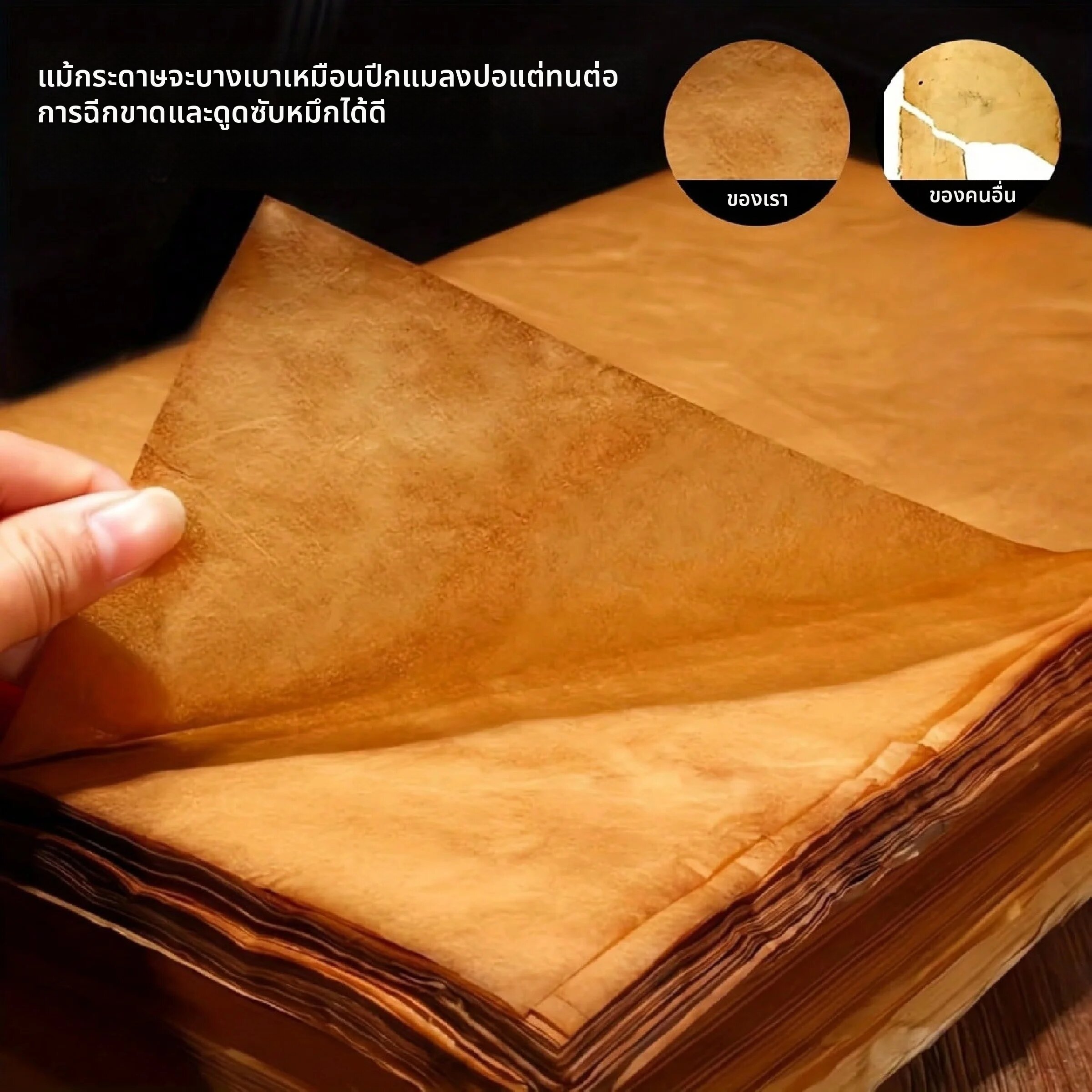 กระดาษเขียนลายเส้นสไตล์โบราณลายปีกจักจั่น 20/50/100 แผ่น - กระดาษทำมือกึ่งโปร่งแสงแบบแผ่นเดี่ยว พร้อมสีจากพืชแบบวินเทจ