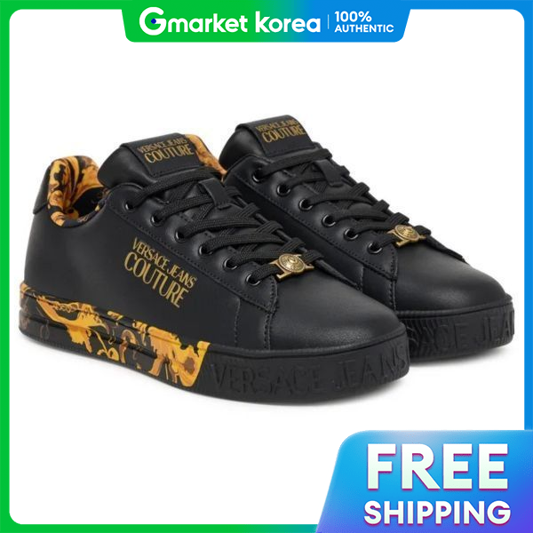 Versace | Versace Women's Porcelain Barocco Court 88 Black Gold Sneakers ราคา 16,232 บาท*ส่งฟรี