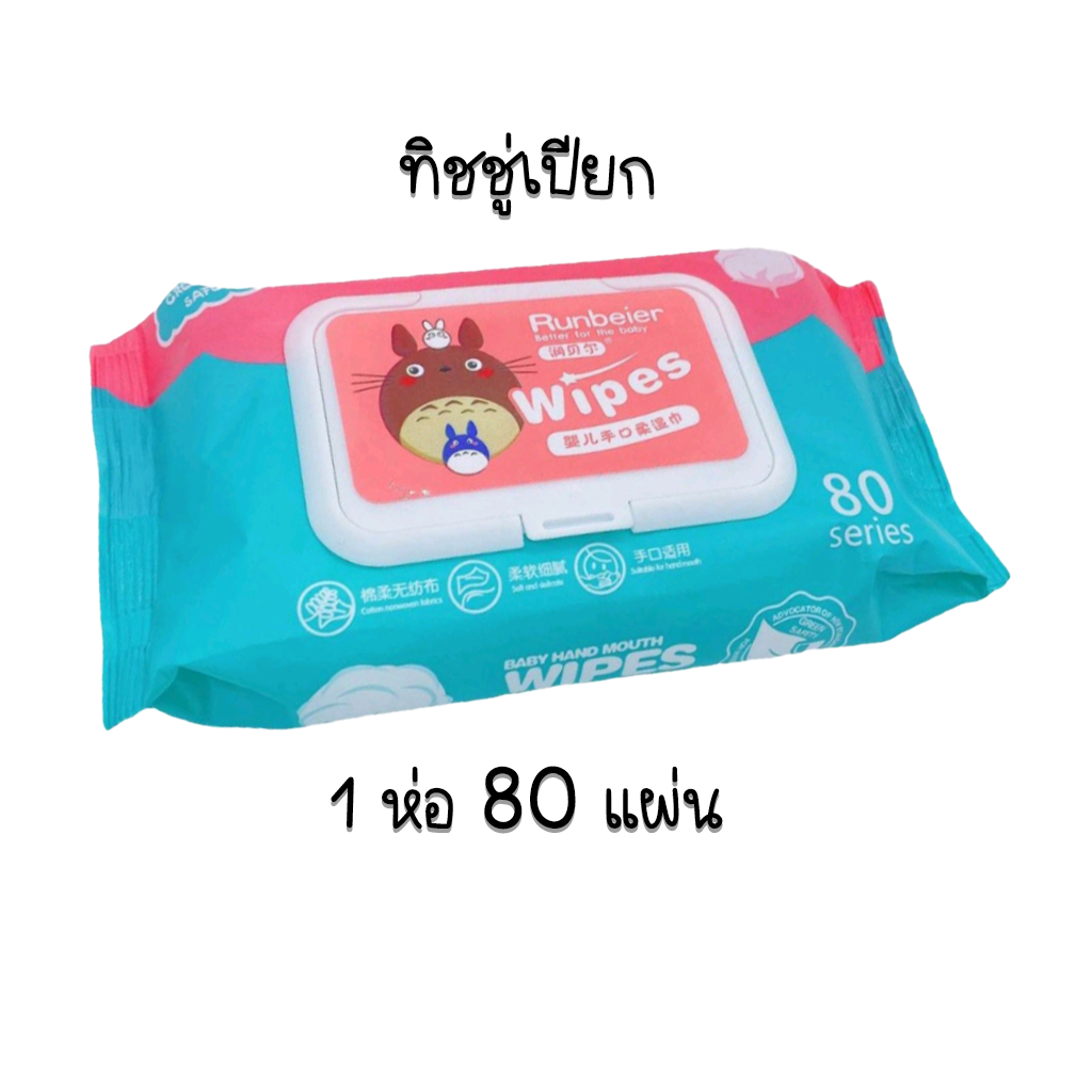 ทิชชู่เปียก กระดาษทิชชู่เปียก 80 แผ่น Baby Wipes ผ้าเปียก หนูติดซีเอฟ