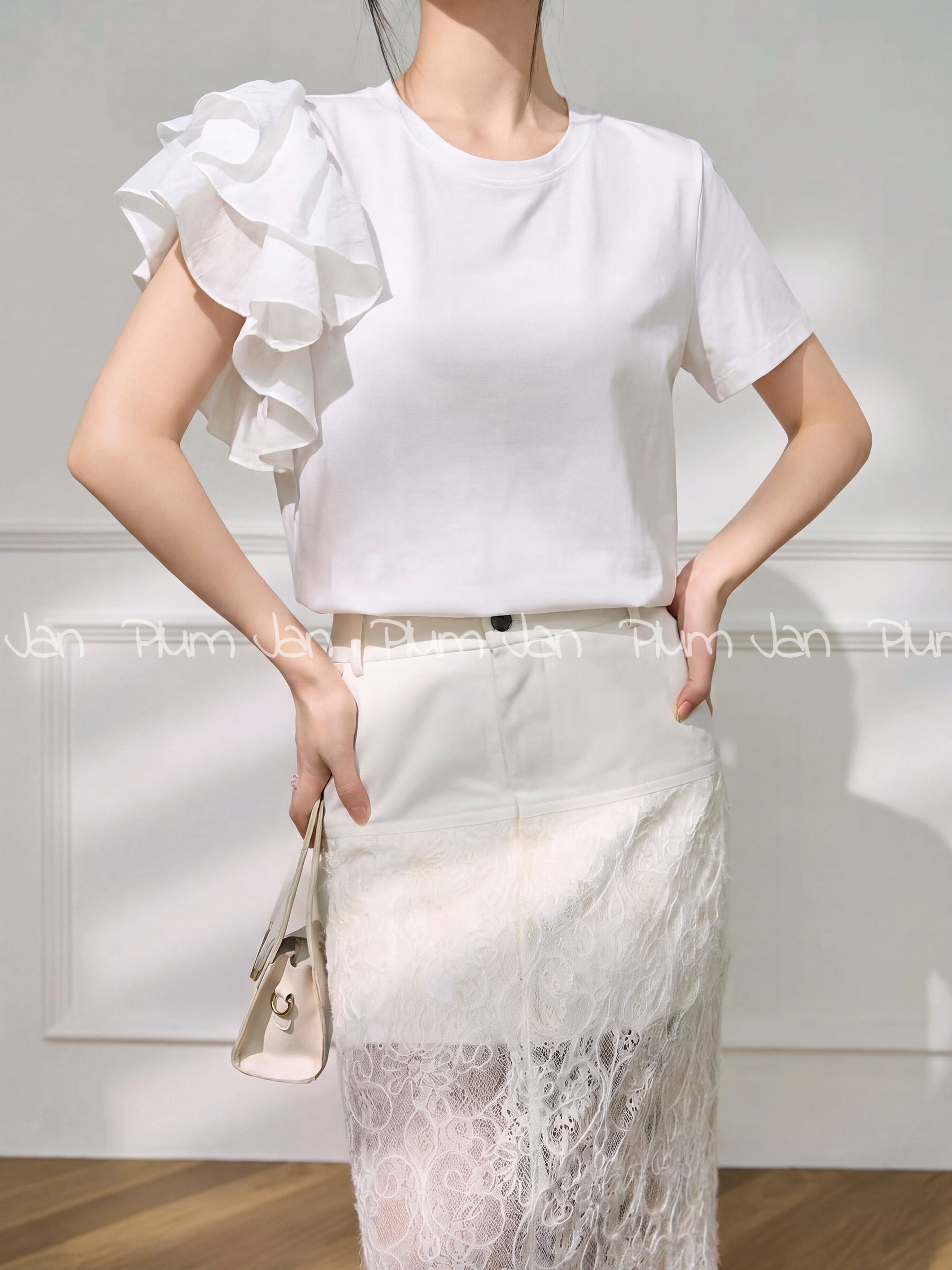 PlumJan | Asymmetrical Ruffled Design T-Shirt for Women Slim Fit