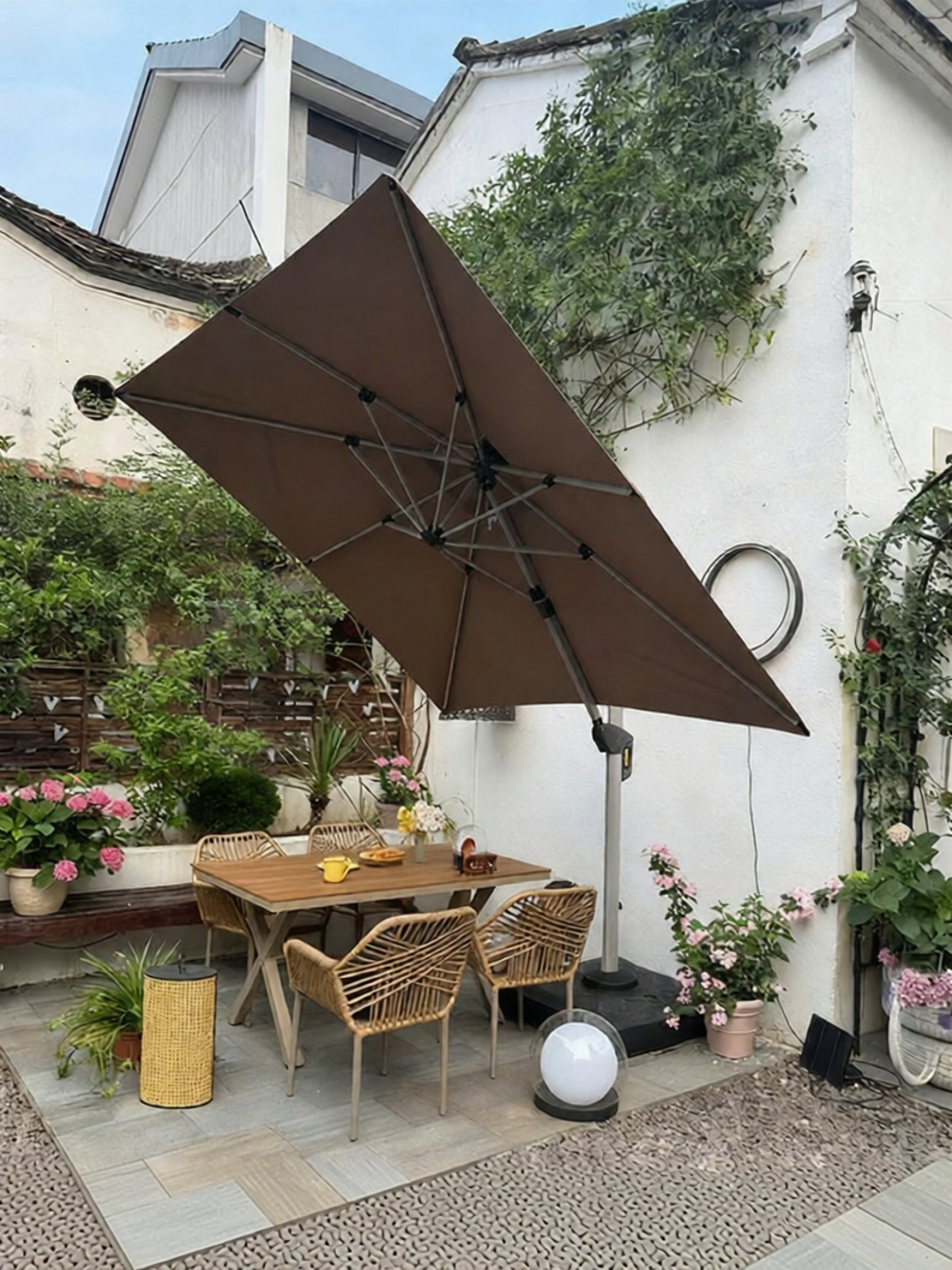 ZIYE | Garden Purple Leaves Design Sunshade Umbrella for Outdoor Use Beige ราคา 15,967 บาท*ส่งฟรี