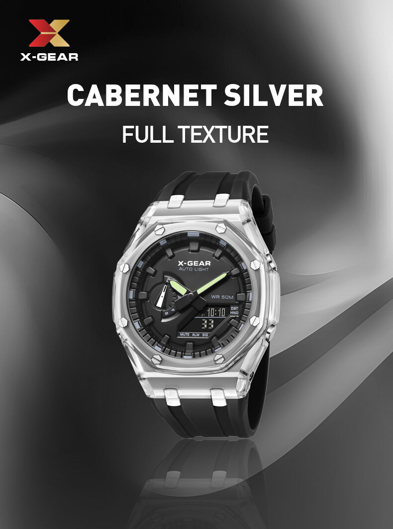 XGEAR หน้า8เหลี่ยม แลไอเทม นาฬิกาข้อมือผู้หญิงและผู้ชาย หน้าปัด 45มม.