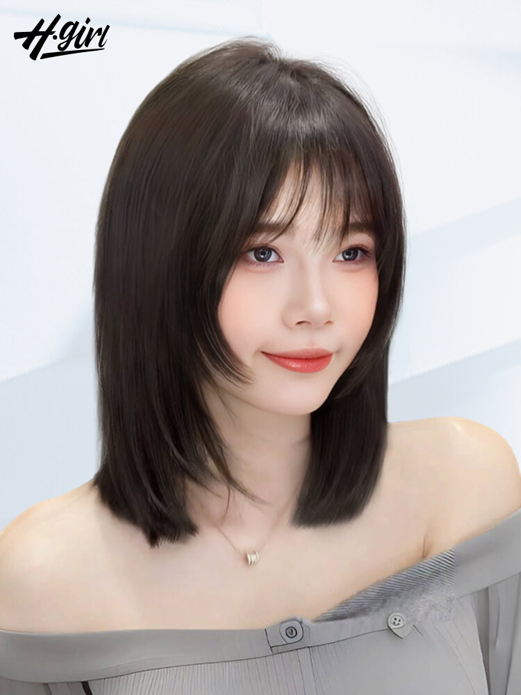 H.GIRL | Real Human Hair Wig Fashionable Bob with Natural Bangs Full Cap ราคา 17,679 บาท*ส่งฟรี
