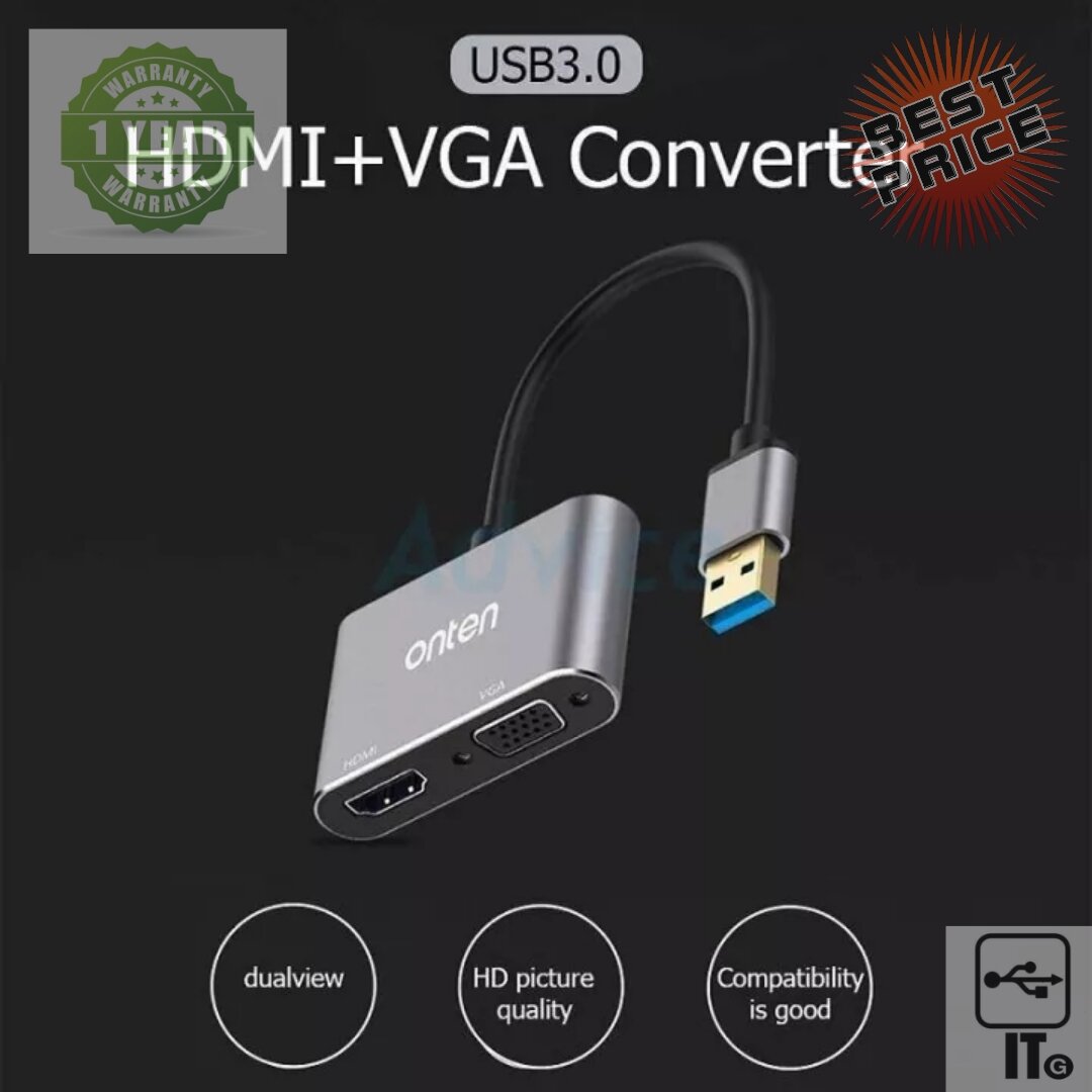 Converter USB 3.0 TO HDMI + VGA ONTEN (OTN5201B) ประกัน 1Y ตัวแปลง มัล