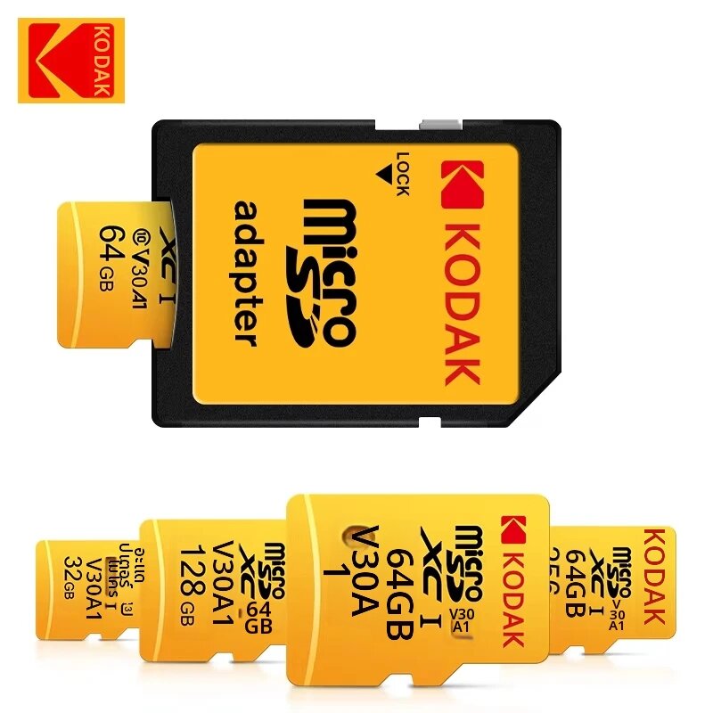 Kodak | การ์ดหน่วยความจำ Kodak ของแท้ 100% ไมโครเอสดี 128GB Class 10 การ์ดหน่วยความจำ 64GB การ์ดแฟลช 32GB V30 U3 สำหรับกล้องติดรถยนต์ ราคา 1,337 บาท*ส่งฟรี