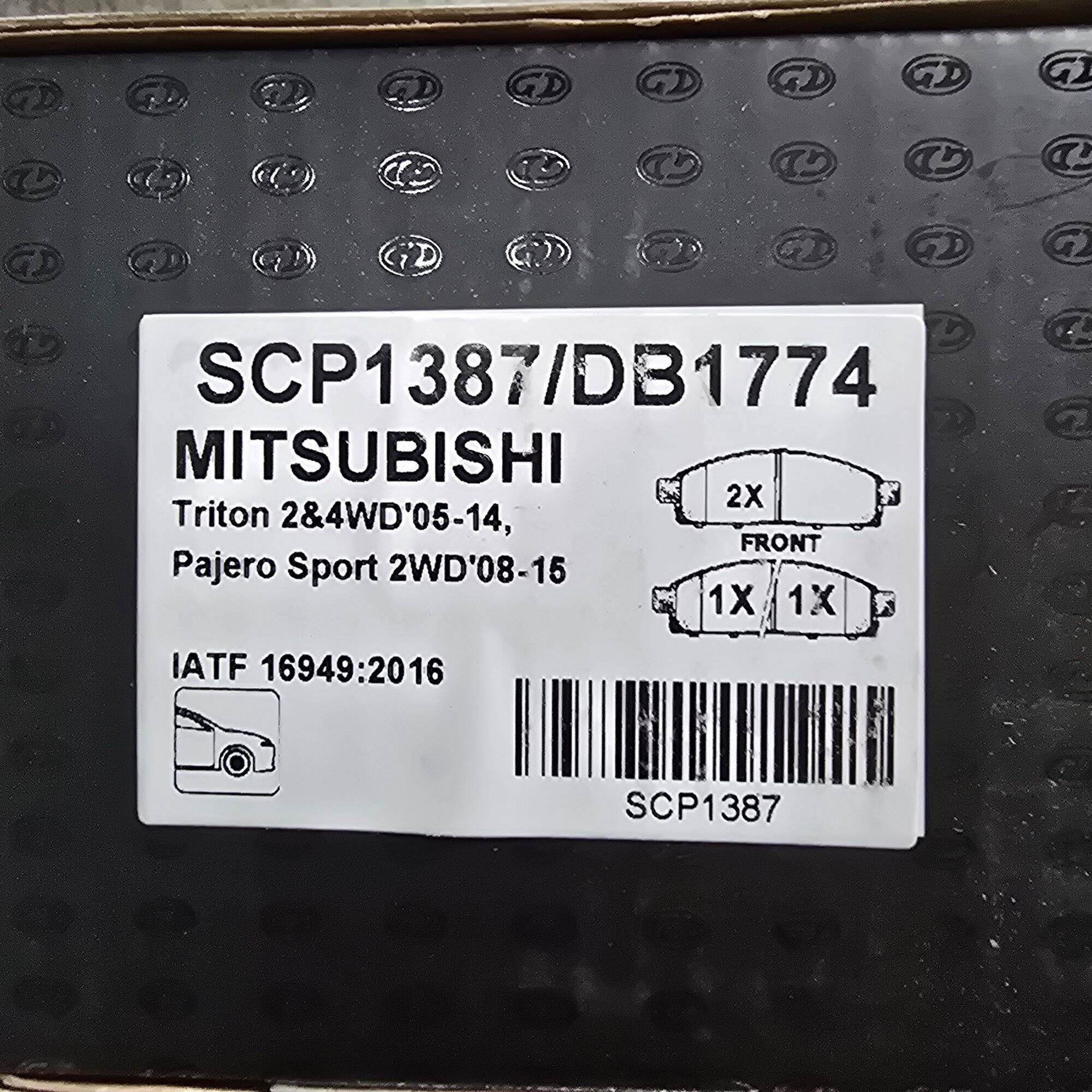 GD ผ้าดีส ผ้าดีสเบรคหน้า FRONT ผ้าเบรค SCP1387/DB1774 MITSUBISHI TRITON 2WD 4WD ปี2005-2014 , PAJERO SPORT 2WD ปี2008-2015 มีแผ่นซับเสียง ราคา 550 บาท*ส่งฟรี