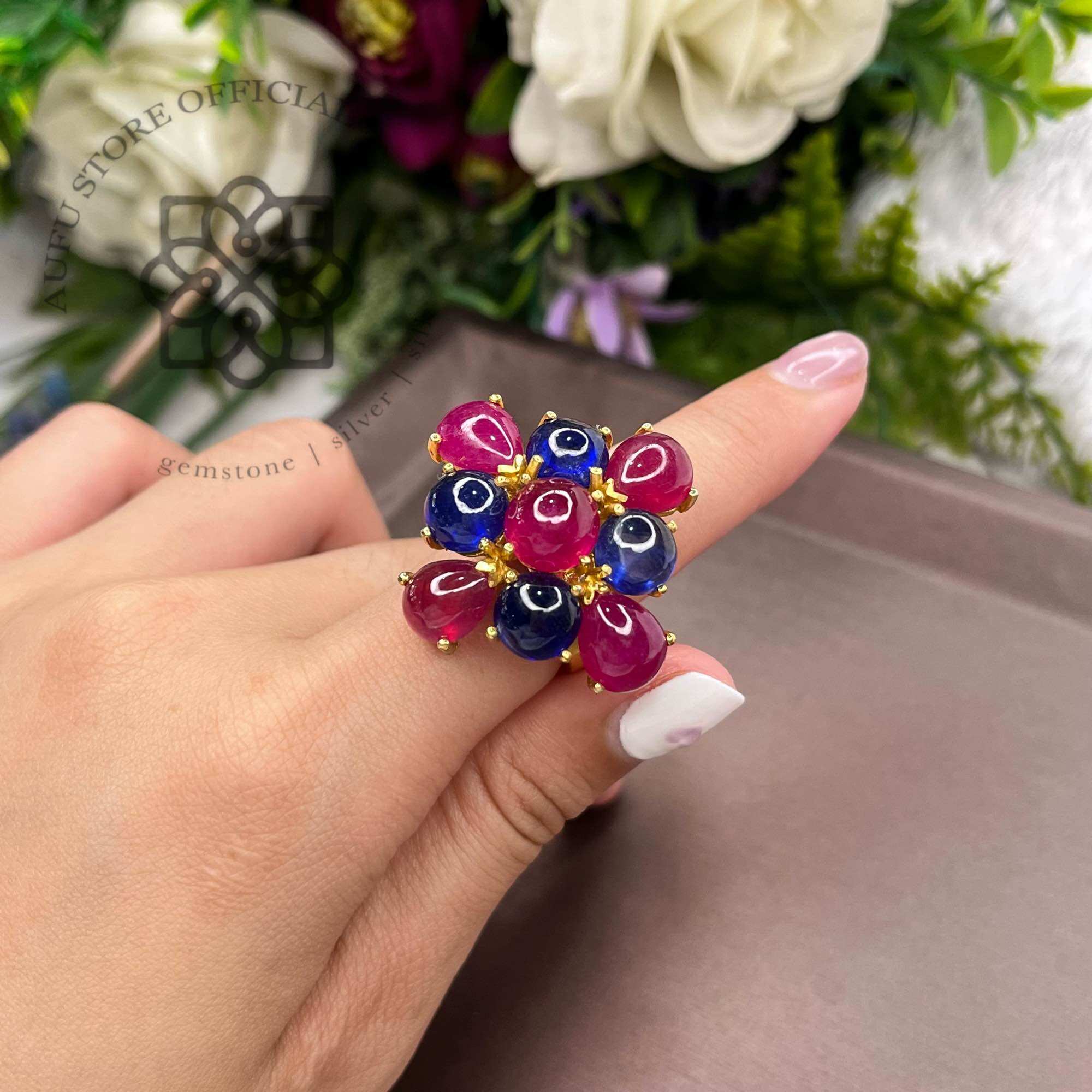🔥 Genuine Ruby and Sapphire Gemstone Ring with Cabochon Back. Grade a Gemstones, Beautiful Precious Gems. Genuine Item with Aufu Guarantee Certificate. ราคา 9,999 บาท*ส่งฟรี